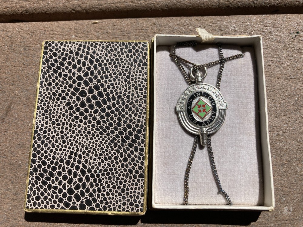 WW2 Occupation 4th Infantry Division Souvenir Key Charm Necklace Sterling