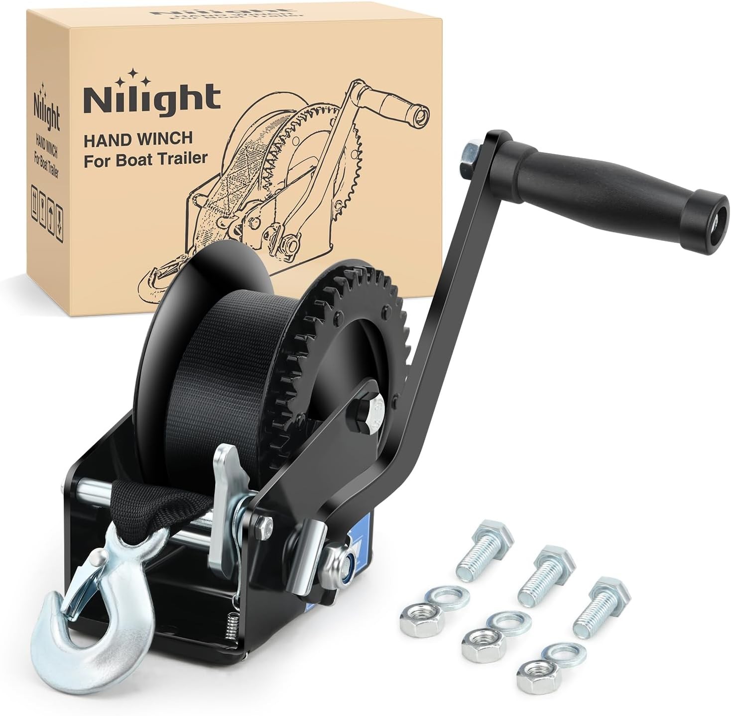 Nilight Boat Trailer Winch 1200 Lbs Hand Crank Winch Heavy Duty Boat Winches