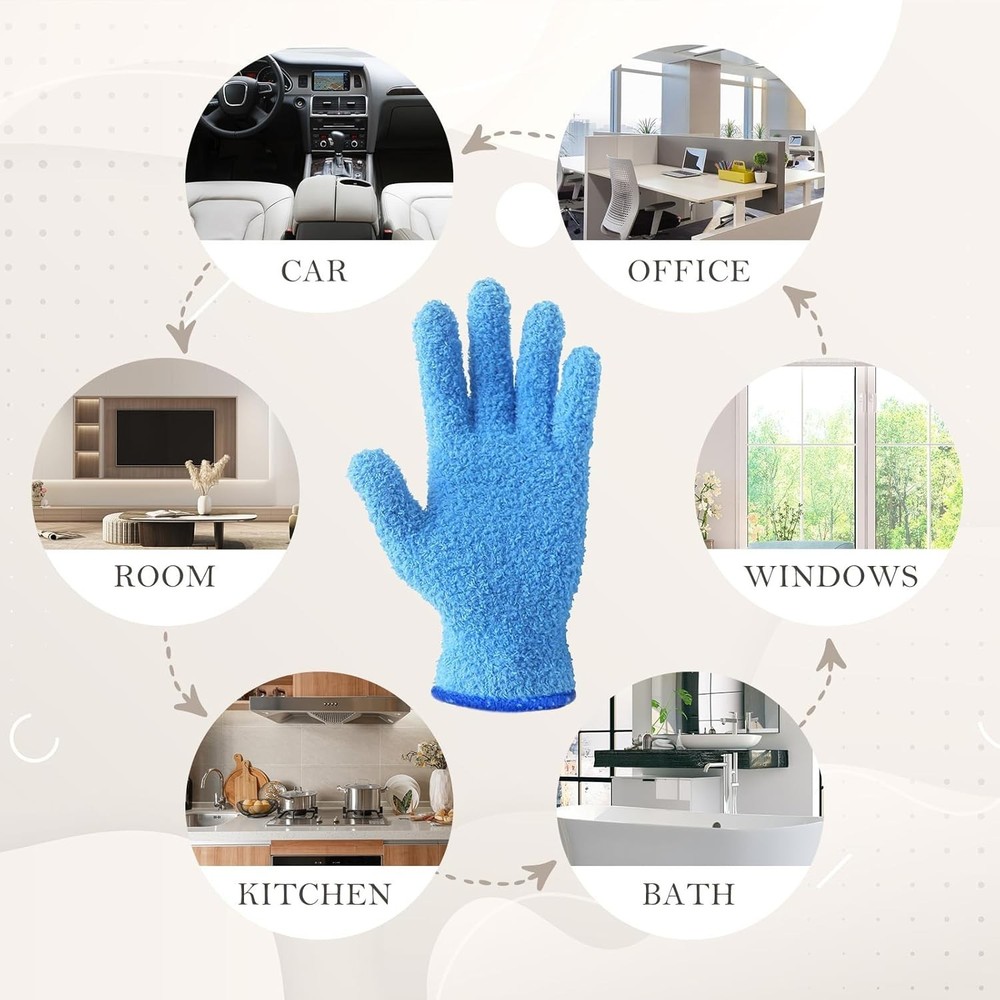 Microfiber Dusting Gloves for Plants & Blinds, 2 Pairs Blue