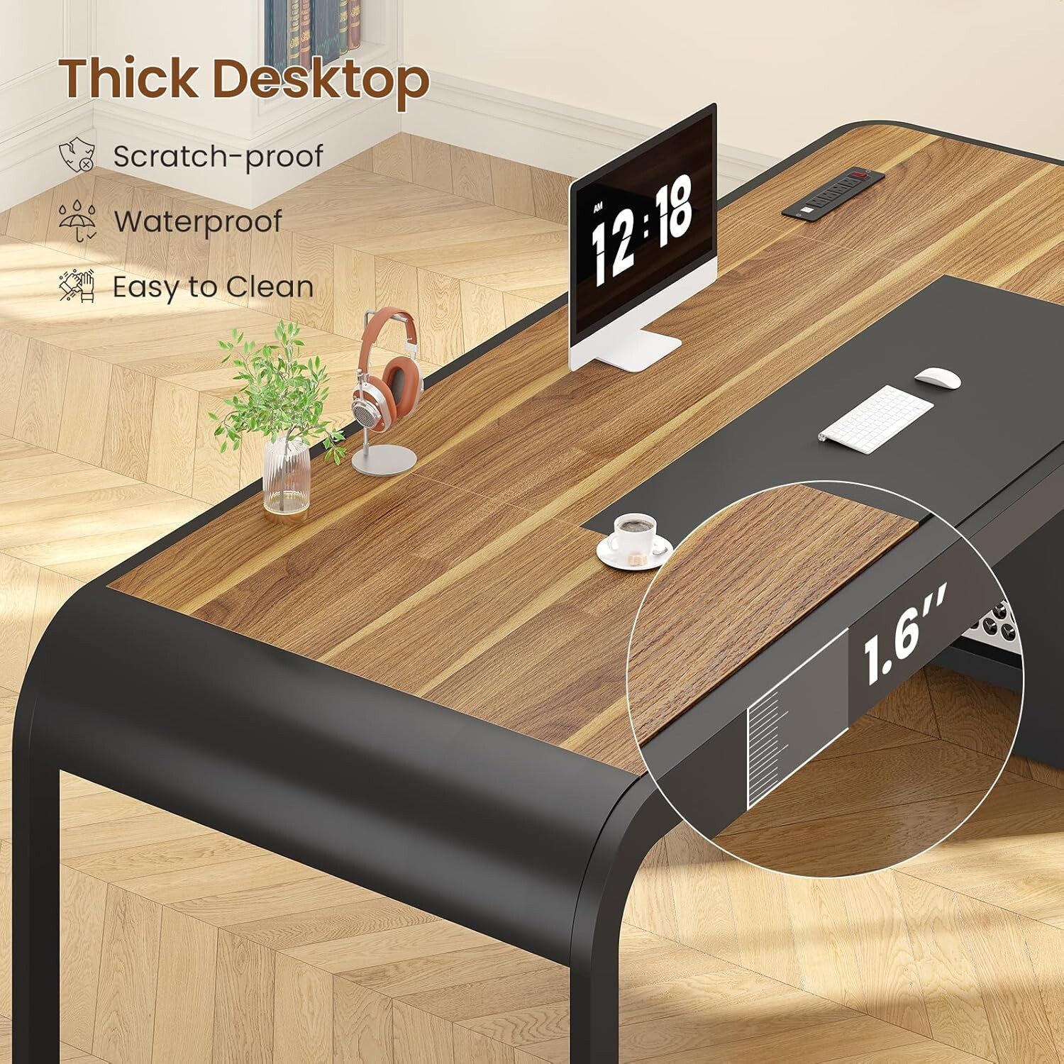 70.9" Executive Desk with File Cabinet, Large Computer Desk for Home Office