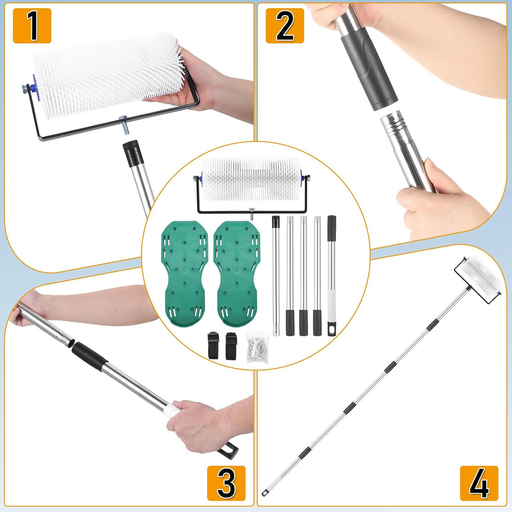 Spike Roller for Self Leveling Cement,9 Inch Screed Spiked Roller with 77'' Exte