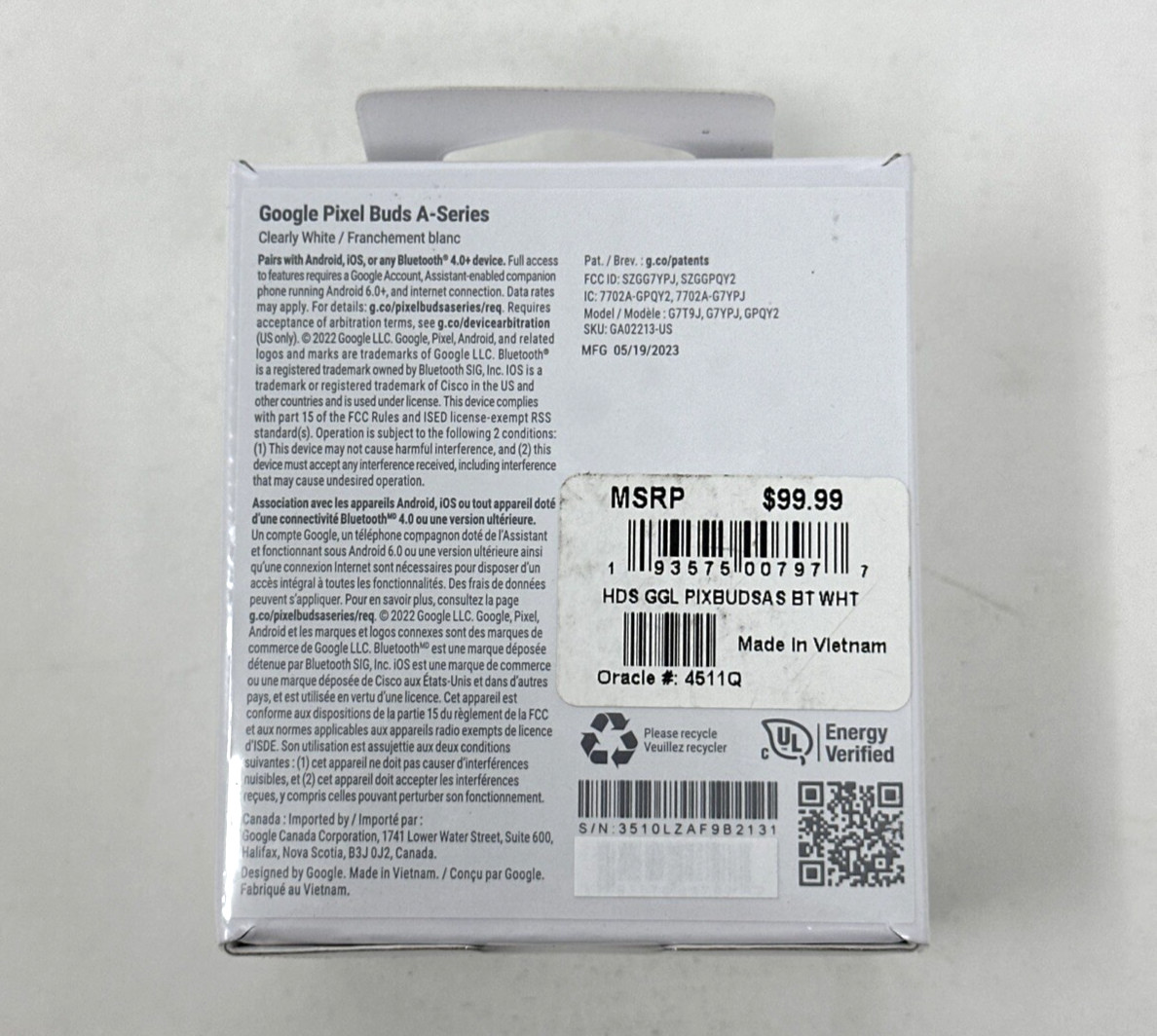 NEW Google Pixel Buds A-Series Wireless In-Ear Headset - Clearly White