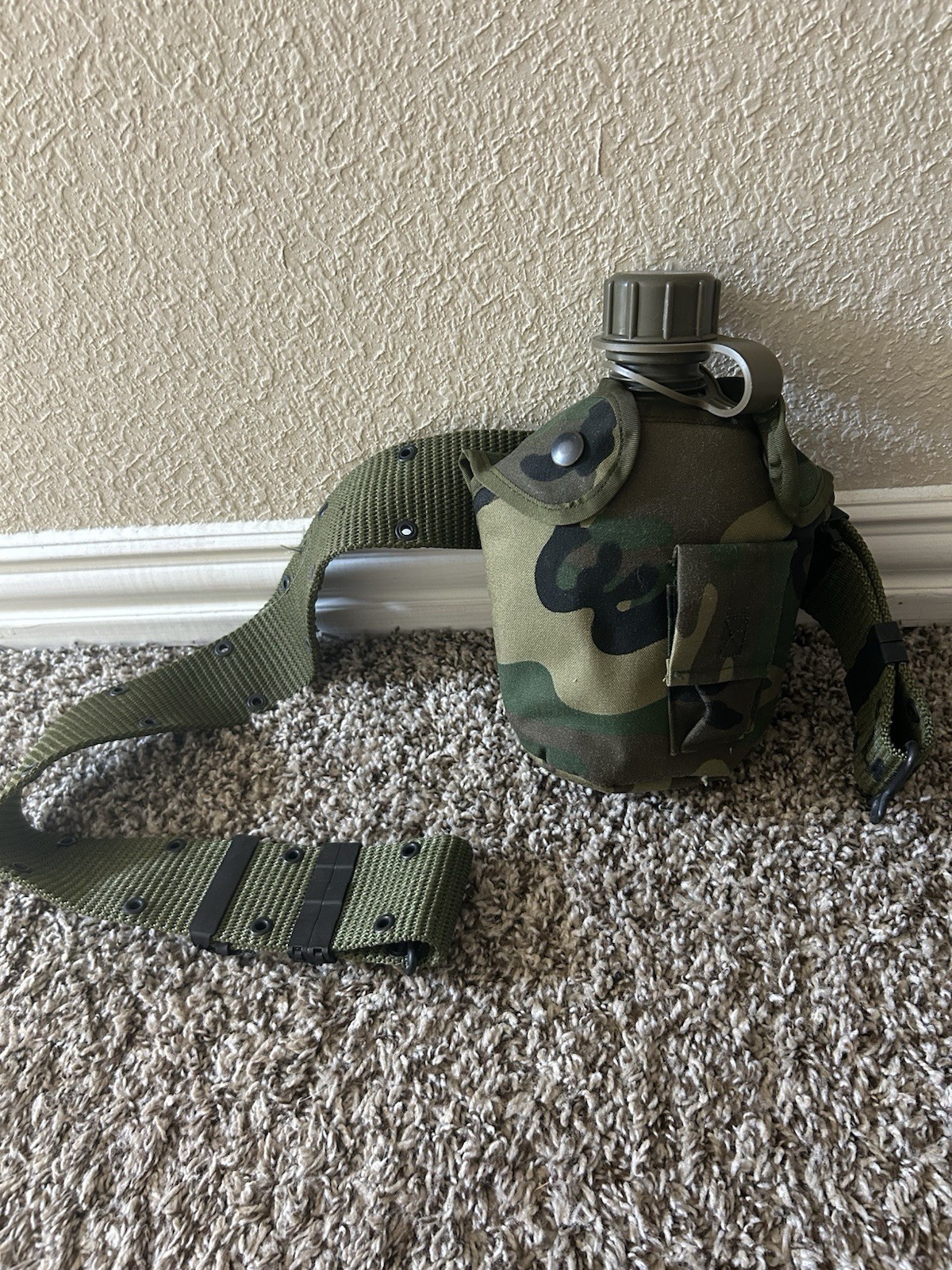 Military LC-2 Canteen with Camouflage Cover and Nylon Equipment Belt