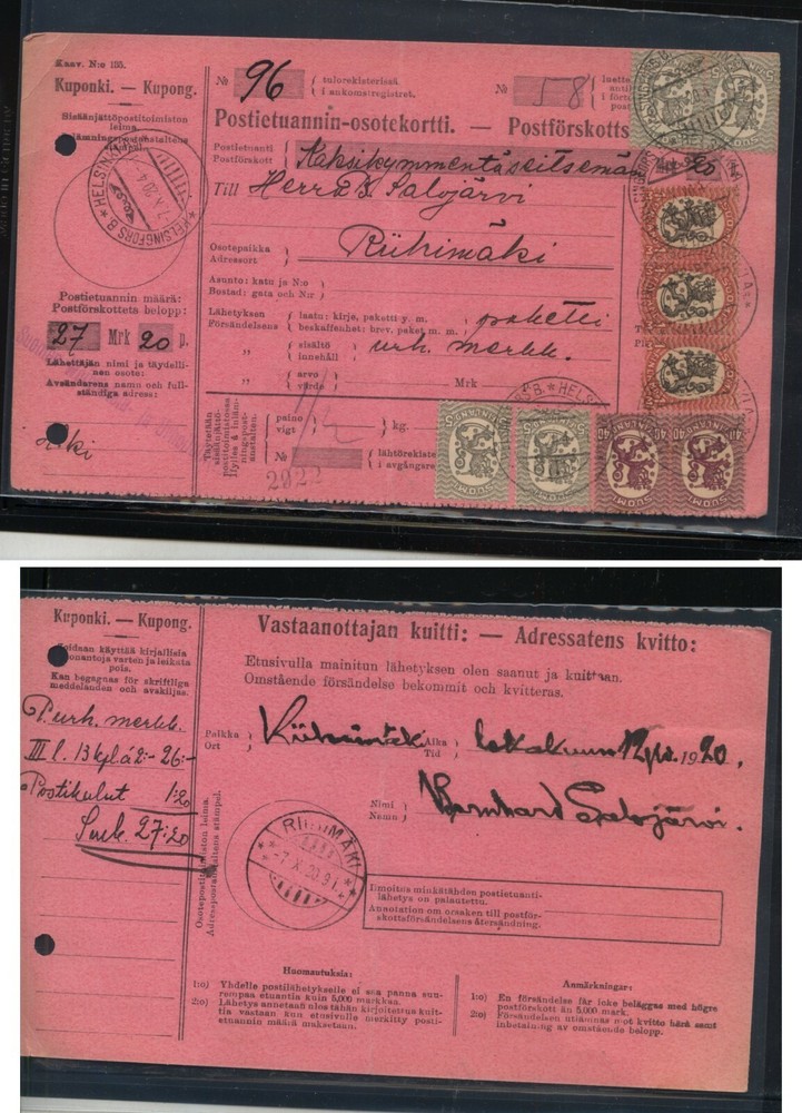 Finland  nice franking parcel   card         KL0724