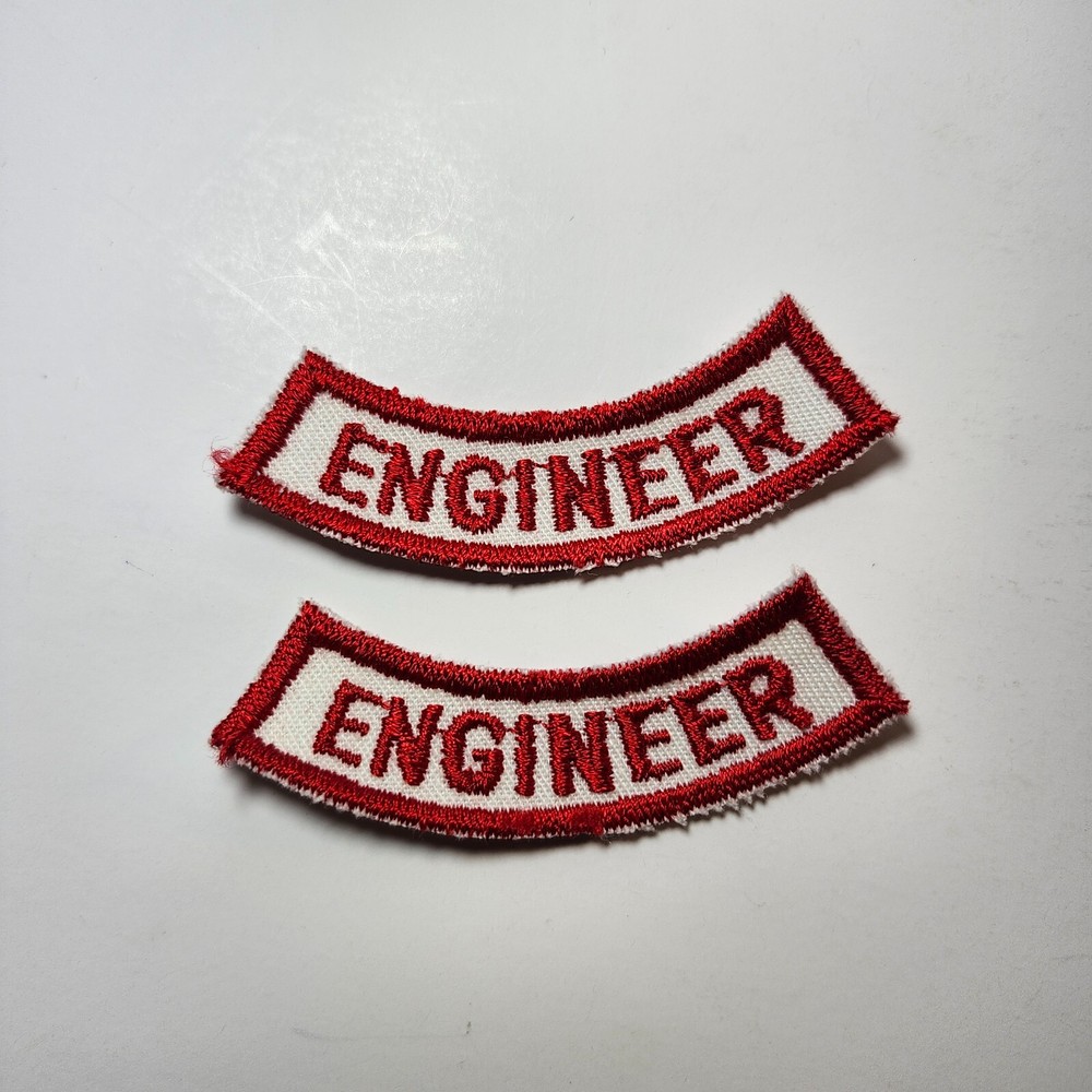 (2) ENGINEER Lower Rocker Patch - Red on White Twill NOS *RED BORDER*