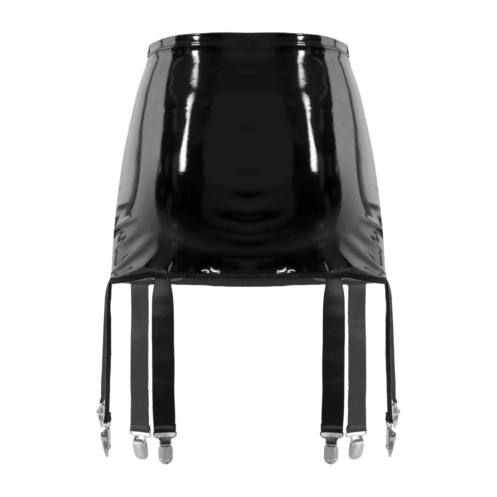 US Women Wet Look PVC Leather High Waisted Garter Belt with 6 Wide Straps Skirts