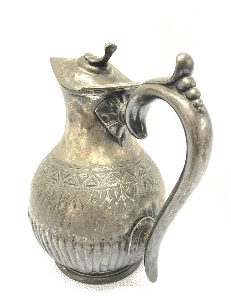 Vintage Silver Plated Hinged Lid Pitcher 7.5” Tall