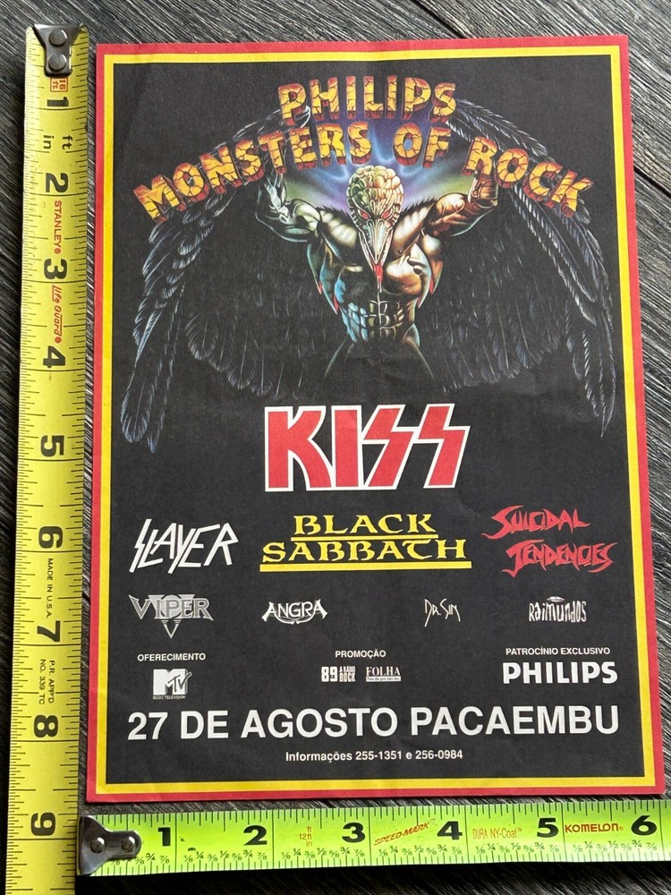 KISS Handbill Concert Ad Flyer Philips Monsters Of Rock Brazil 1994 Vintage Kiss