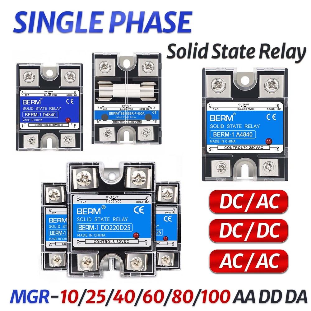 SSR Single Phase Solid State Relay DC/AC DC/DC AC/AC 3-32VDC 10-100 DA DD AA