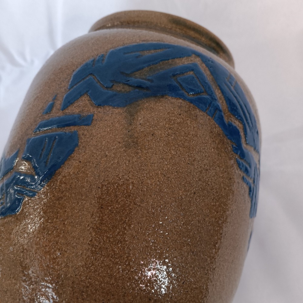 Studio Art Pottery Vase with Raised Abstract Design