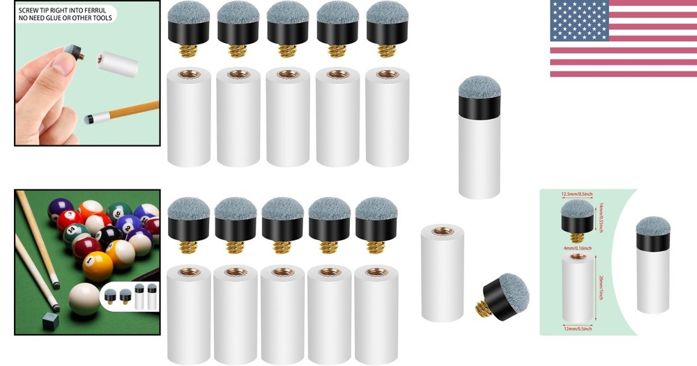 Durable 10-Pack Pool Cue Tips with Plastic Ferrules - Essential Billiard Upgrade