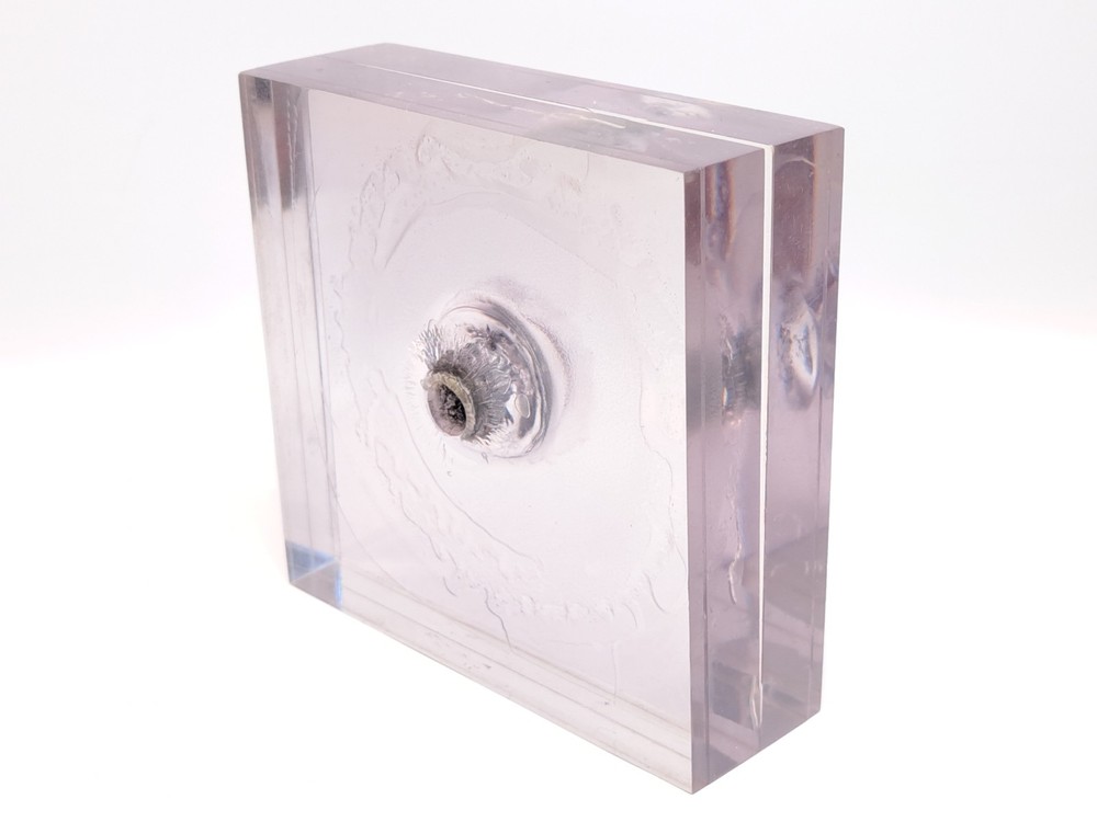 LEXGARD LAMINATE SHEET BULLETPROOF GLASS BALLISTIC TESTING SAMPLE WITH STAND