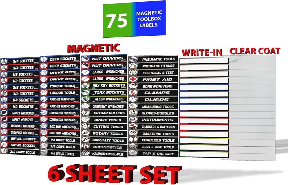 Ultimate Master Magnetic Toolbox & Socket Label Set 447pc + 90 Toolbox Labels