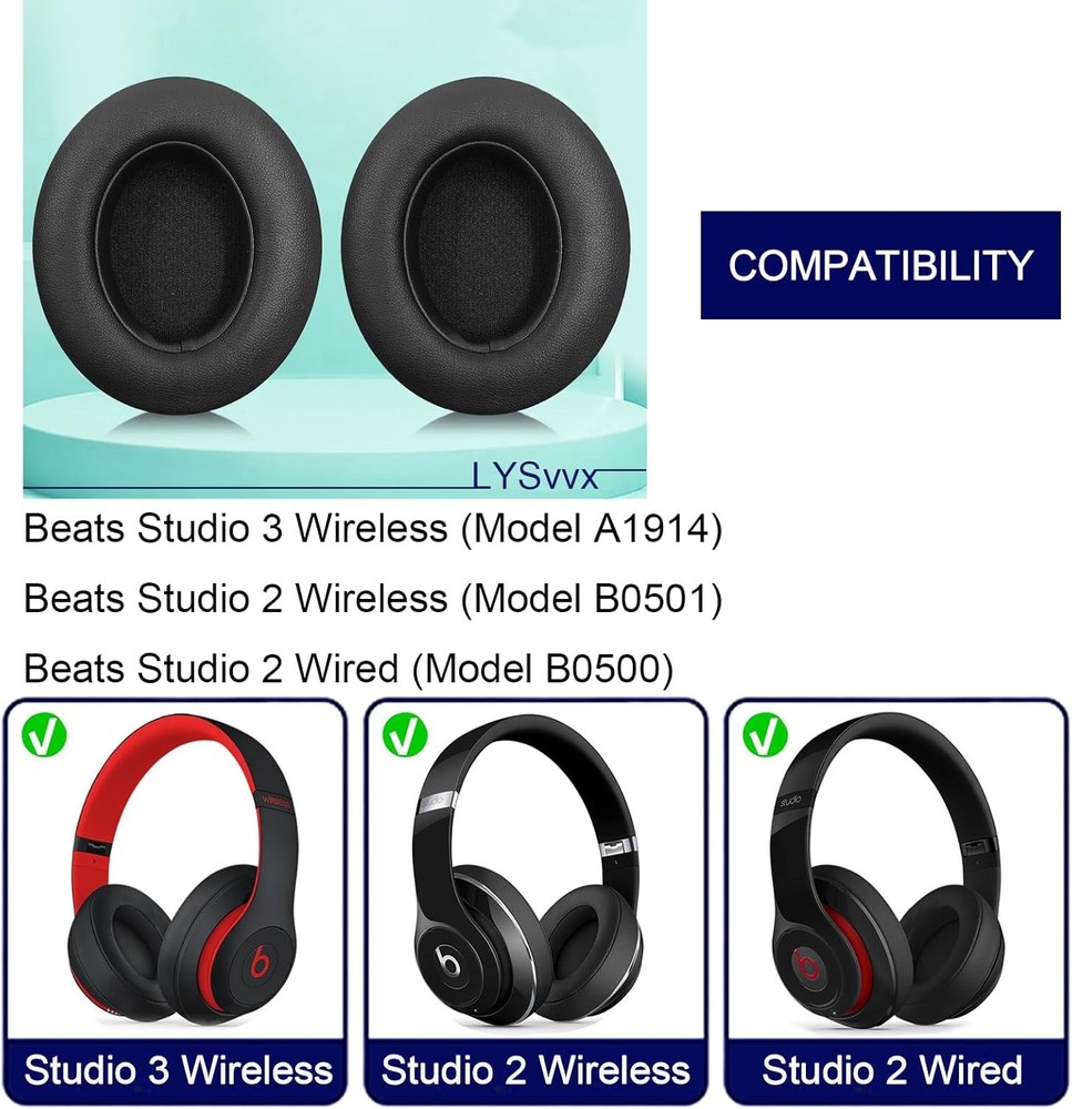 Studio 3 Ear Pads - Replacement Earpads for Beats Studio3 and 2 Black