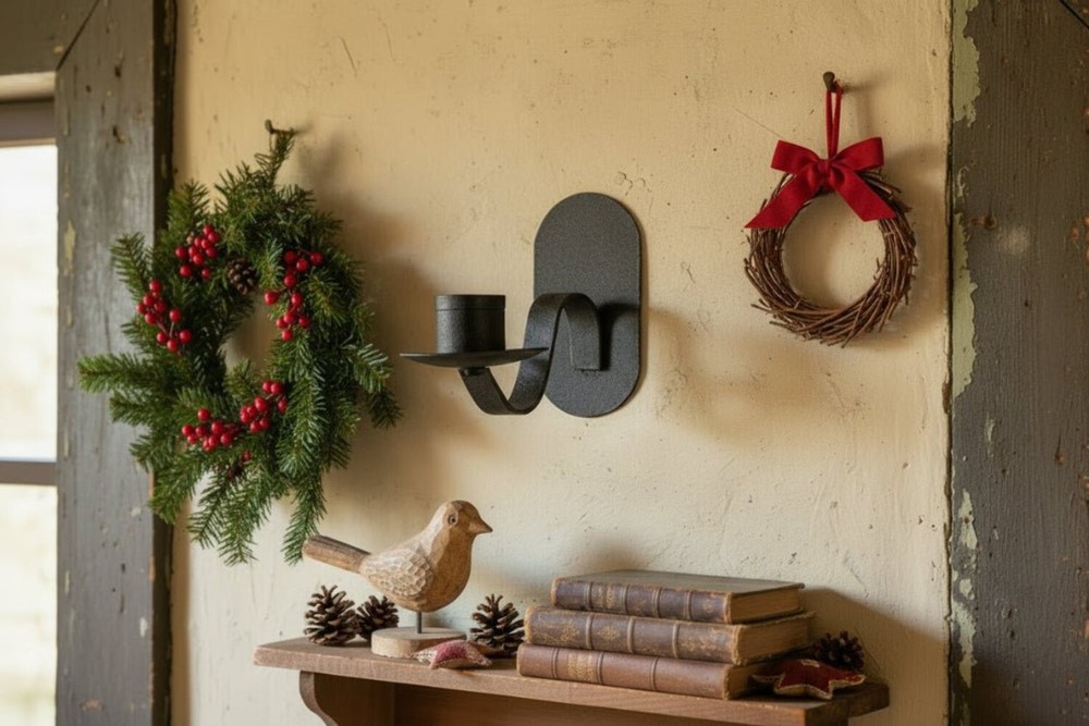 Primitive Farmhouse Small Iron Taper Wall Sconce