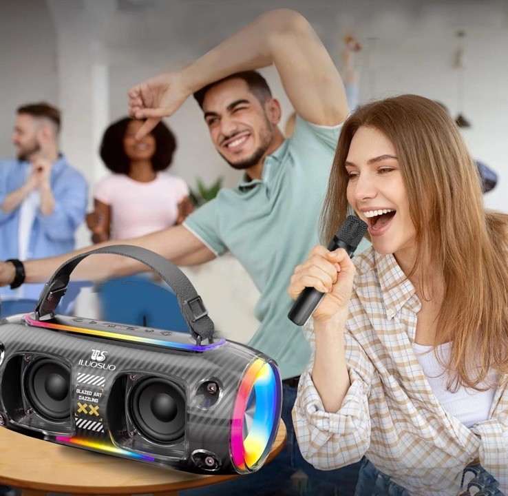 Karaoke Machine, Portable Bluetooth Speaker with 2 Wireless Microphones for A...