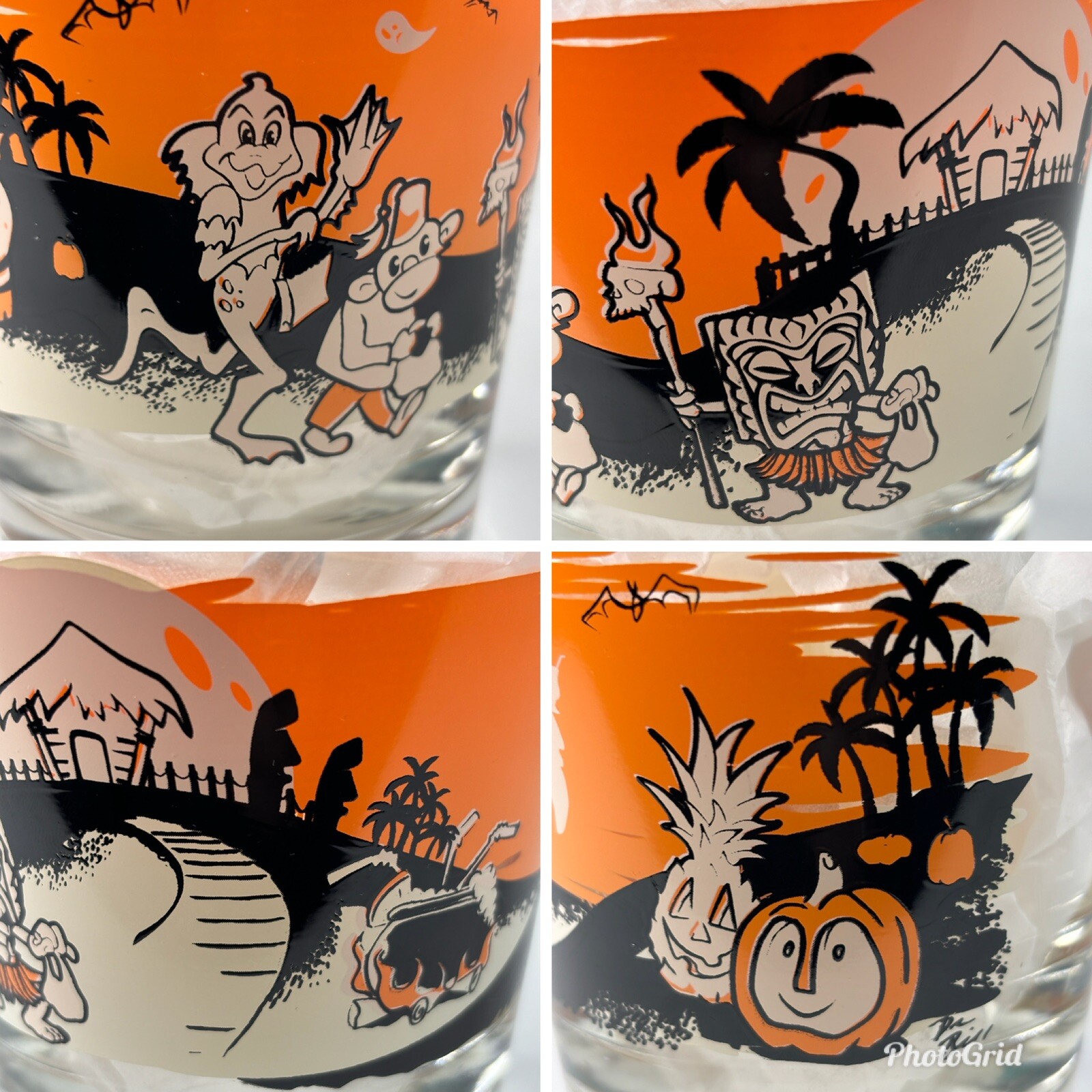 Halloween Mai Tai Glass Art by Dr Bill Tiki Bob Ghost Fez Monkey Pumpkin Ohio