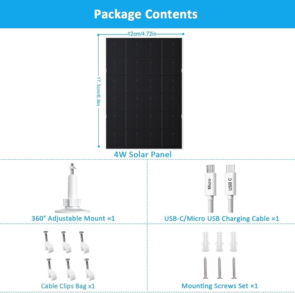 Versatile USB Solar Panel with 9.8FT Cable for All Weather Security Cameras