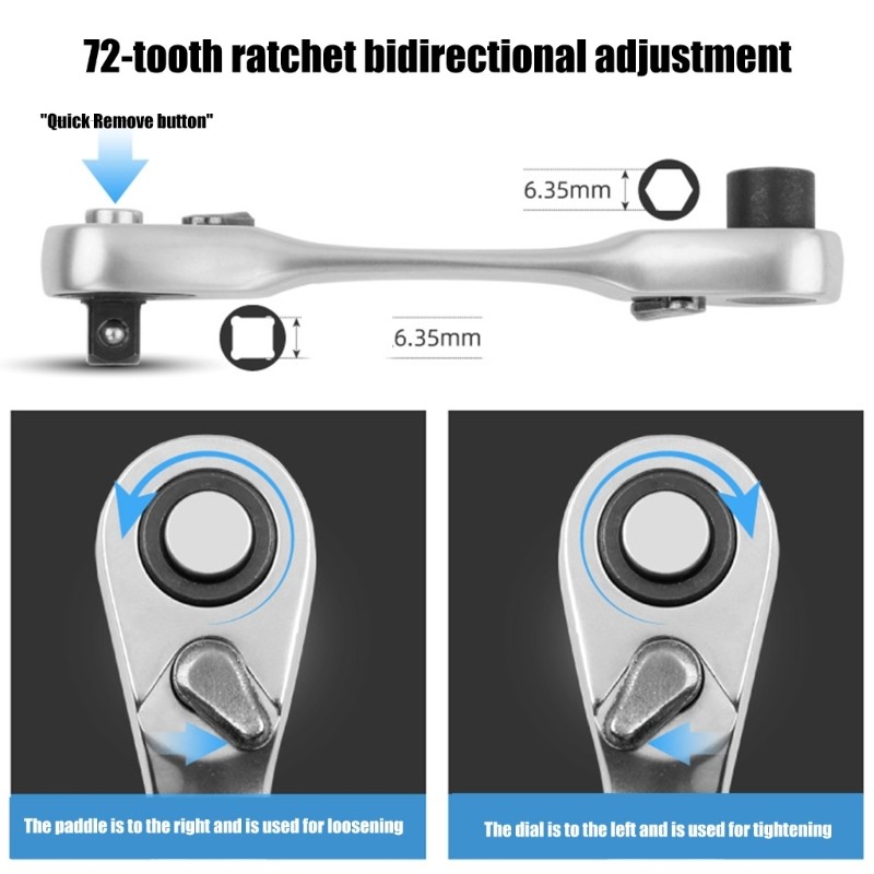 Two Direction Ratcheting Wrench 1/4 Inch Rust Resistant Electroplated Quick Tool