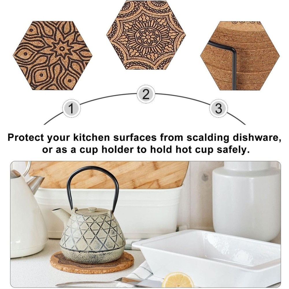 Coasters for Drinks 12 pcs Absorbent Cork Coasters with Flower Pattern