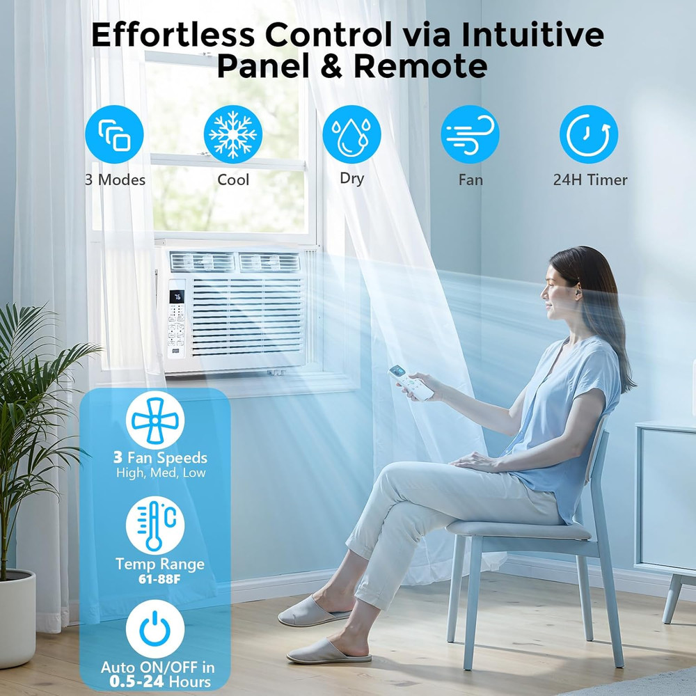 Electactic Window Air Conditioner 6,000 BTU, Window Type AC Unit with Cooling, D