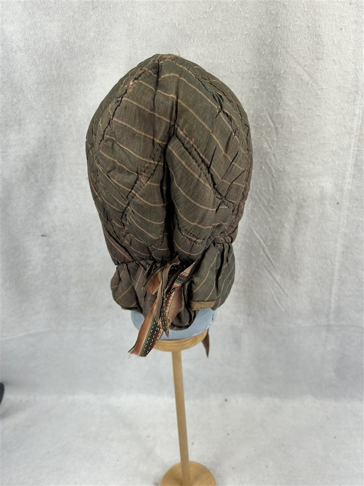 antique hat winter bonnet hand made quilted silk /homespun early 19thc best