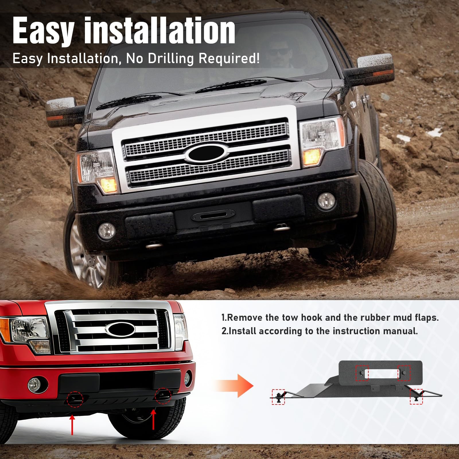 Winch Mount Plate for 2009-2014 F150 10x4.5 Bolt Pattern Steel 12000lb Black