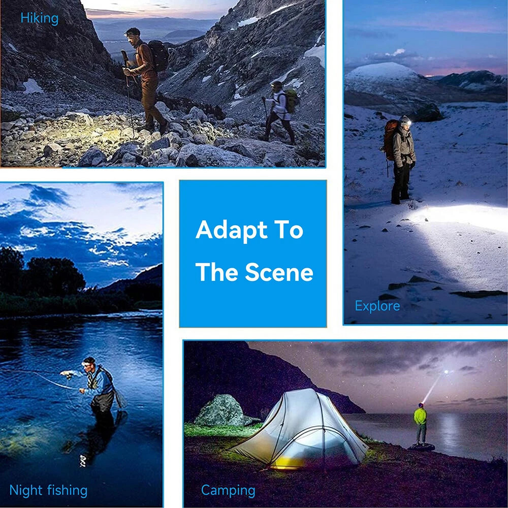 Brightest Powerful 30W LED Headlamp USB-type C Rechargeable Headlight Flashlight