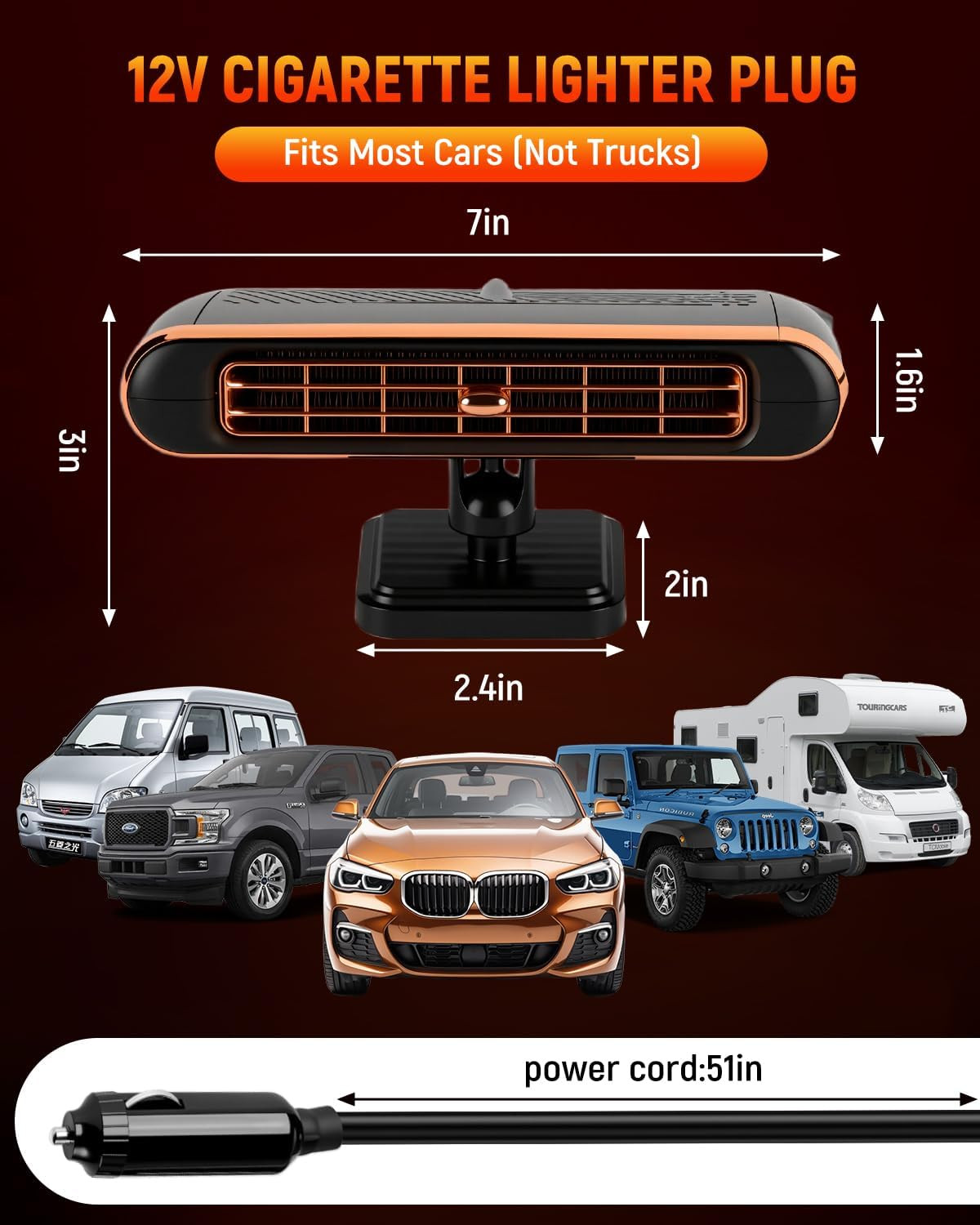 Car Heaters for Vehicle, 12V Portable Heater for Car, 3-In-1 Plug in Car Heater,