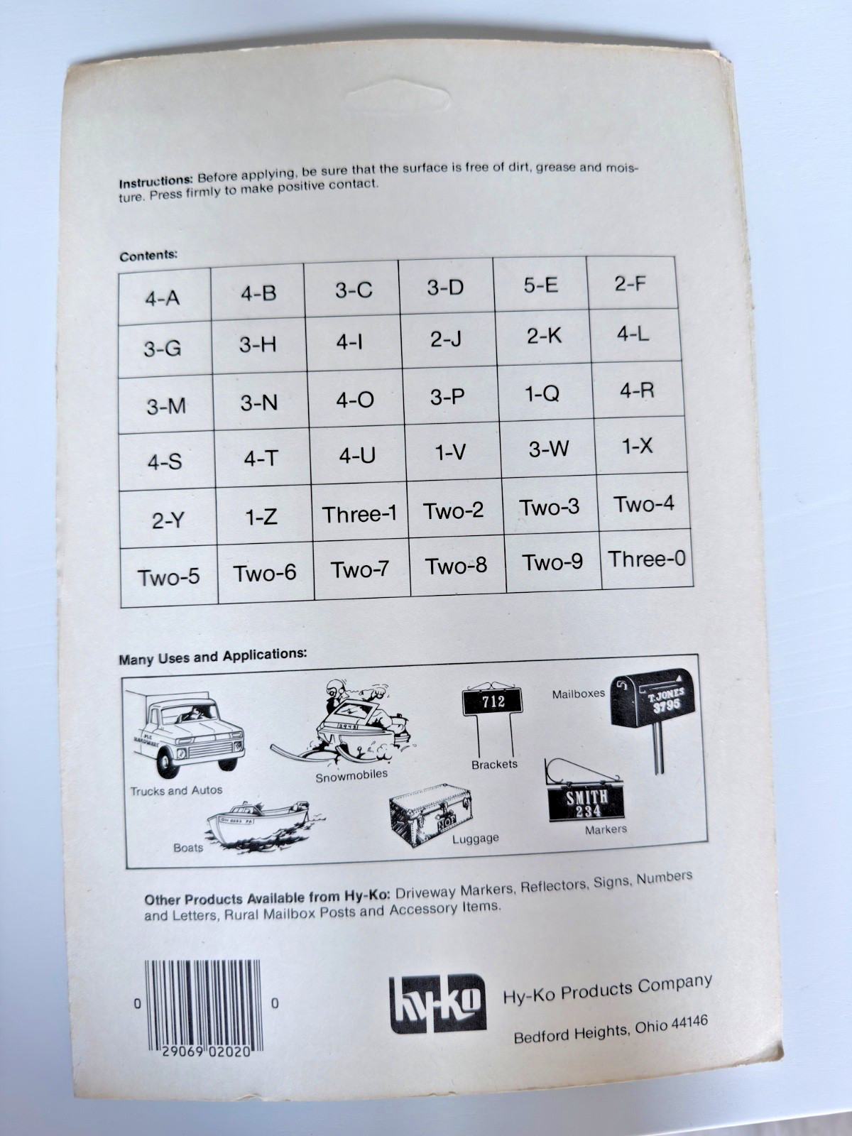 NEW Hy-Ko Products Vinyl Numbers and Letters 1'' High - Self Adhesive MM-2 / NOS