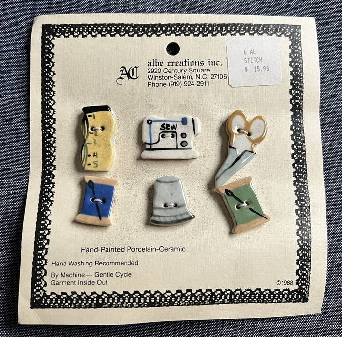 ALBE Creations Hand-Painted Ceramic BUTTONS Sewing Needlework Theme NEW
