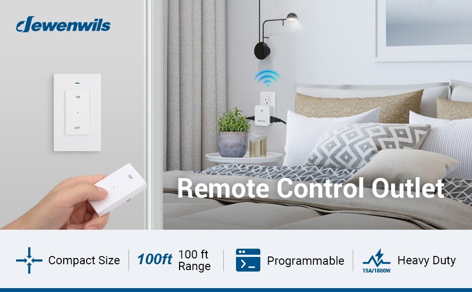 DEWENWILS Remote Control Outlet, Wireless Light Switch with 2 Side Outlets