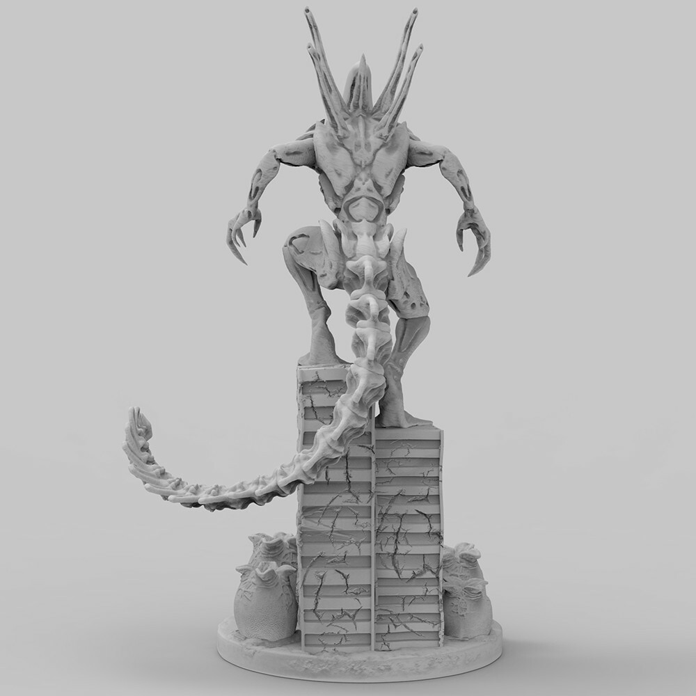 Alien Xenomorph With Hatched Eggs Diorama 3D print model