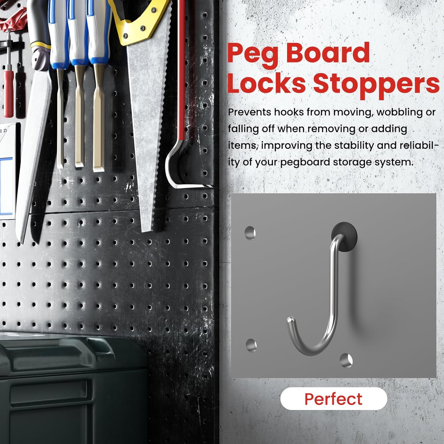 100Pcs Pegboard Hook Locks, Peg Board Locks Stoppers Fit for 1/4 Inch Peg Board