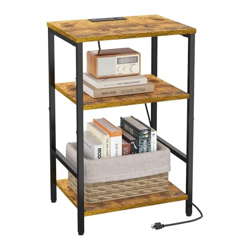 X-cosrack Side Table with Charging Station, Rustic Brown With Charging Station