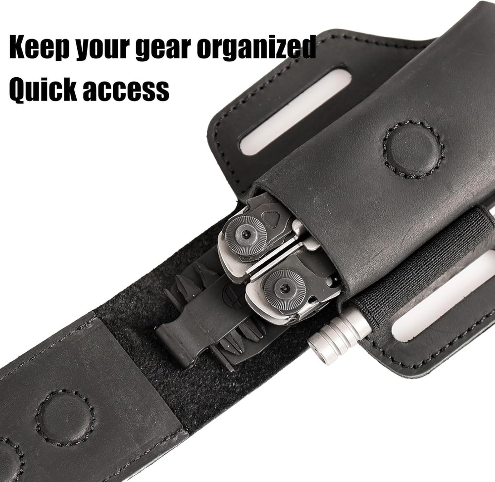 Leather Multitool Sheath for Belt - Multitool Holder - EDC Belt Organizer -Black