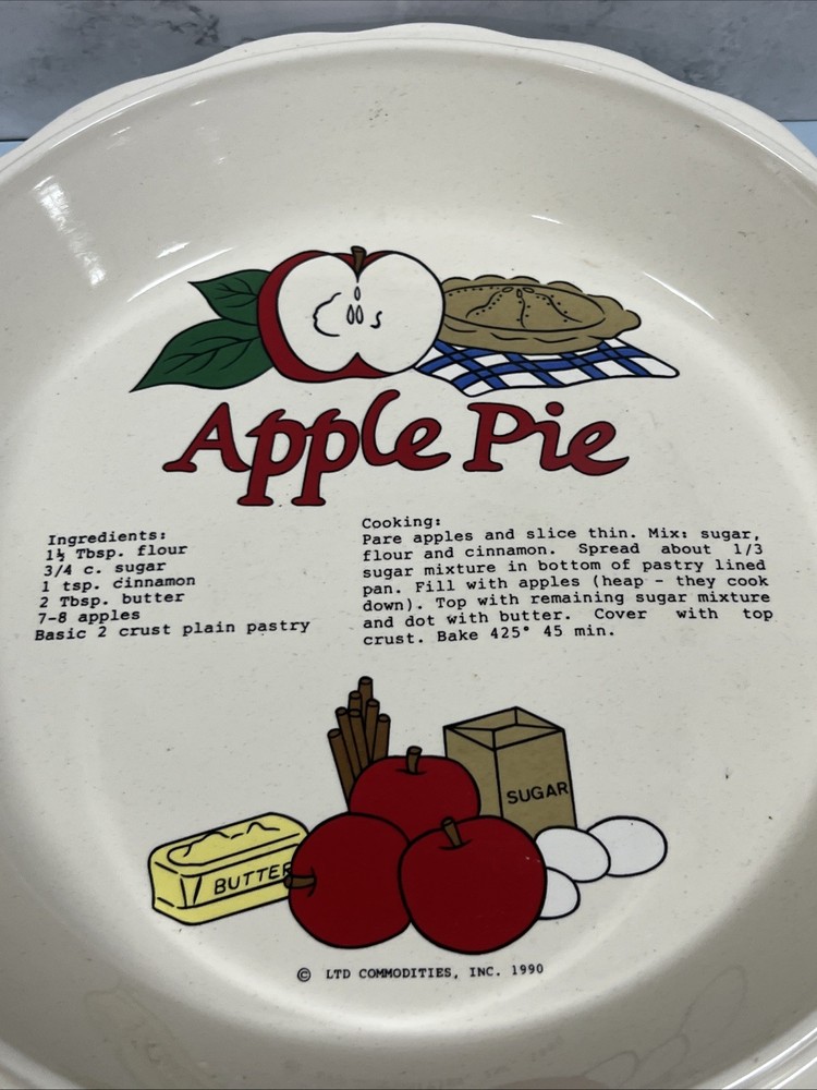 Ceramic Apple Pie Dish With Recipe 10” Pie 1990 EUC