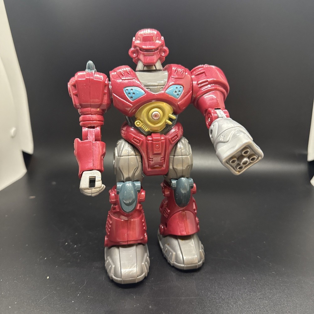 Hap P Kid Mars Robot Attack 7” Maroon Light Up Walking Action Figure Works