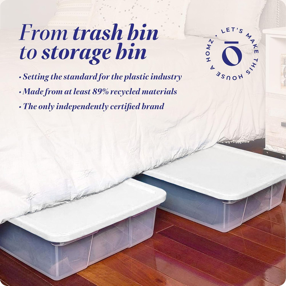 Large Clear Plastic Storage Bins with Lids, 41 Quart, 2-Pack, White