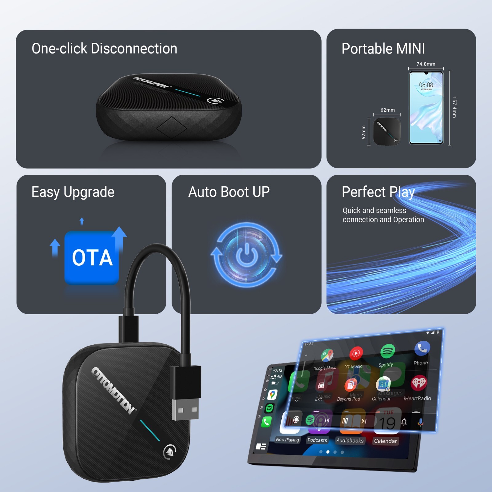 2 in 1 Wireless Apple CarPlay/Android auto Wireless Adapter for Android & Apple