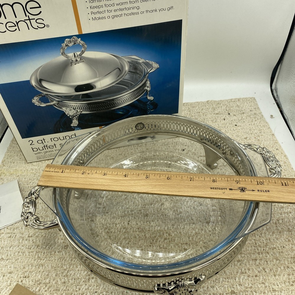 GODINGER SILVER ART COMPANY SILVER PLATED ROUND BUFFET SERVER 2 QUART