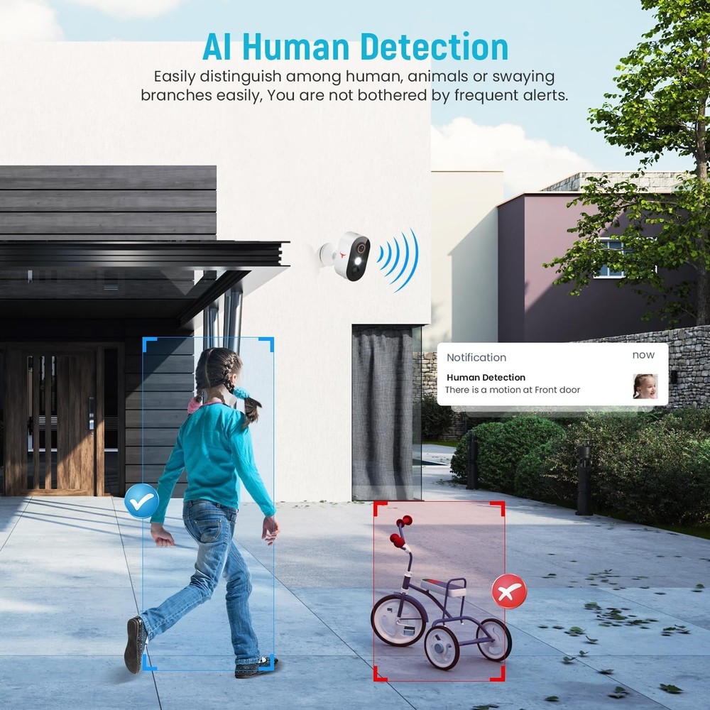 2 Pack Wireless Security Camera System Smart Night Vision Outdoor WiFi Cameras