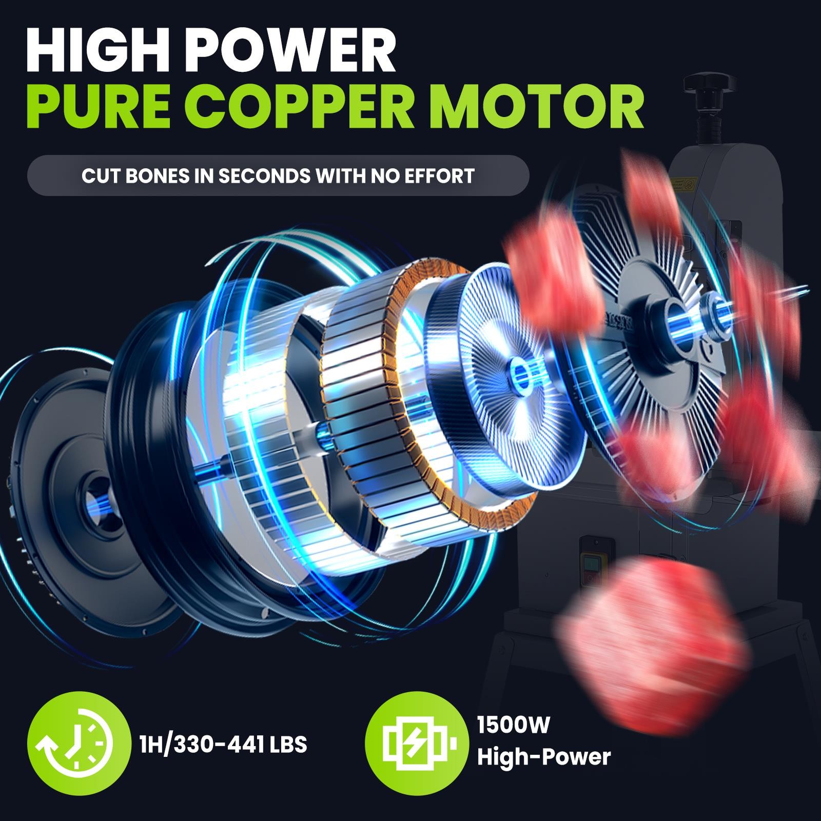 1500W Electric Bone Saw Machine w/Stand,Bone&Meat Bandsaw Machine w/8Sharp Blade