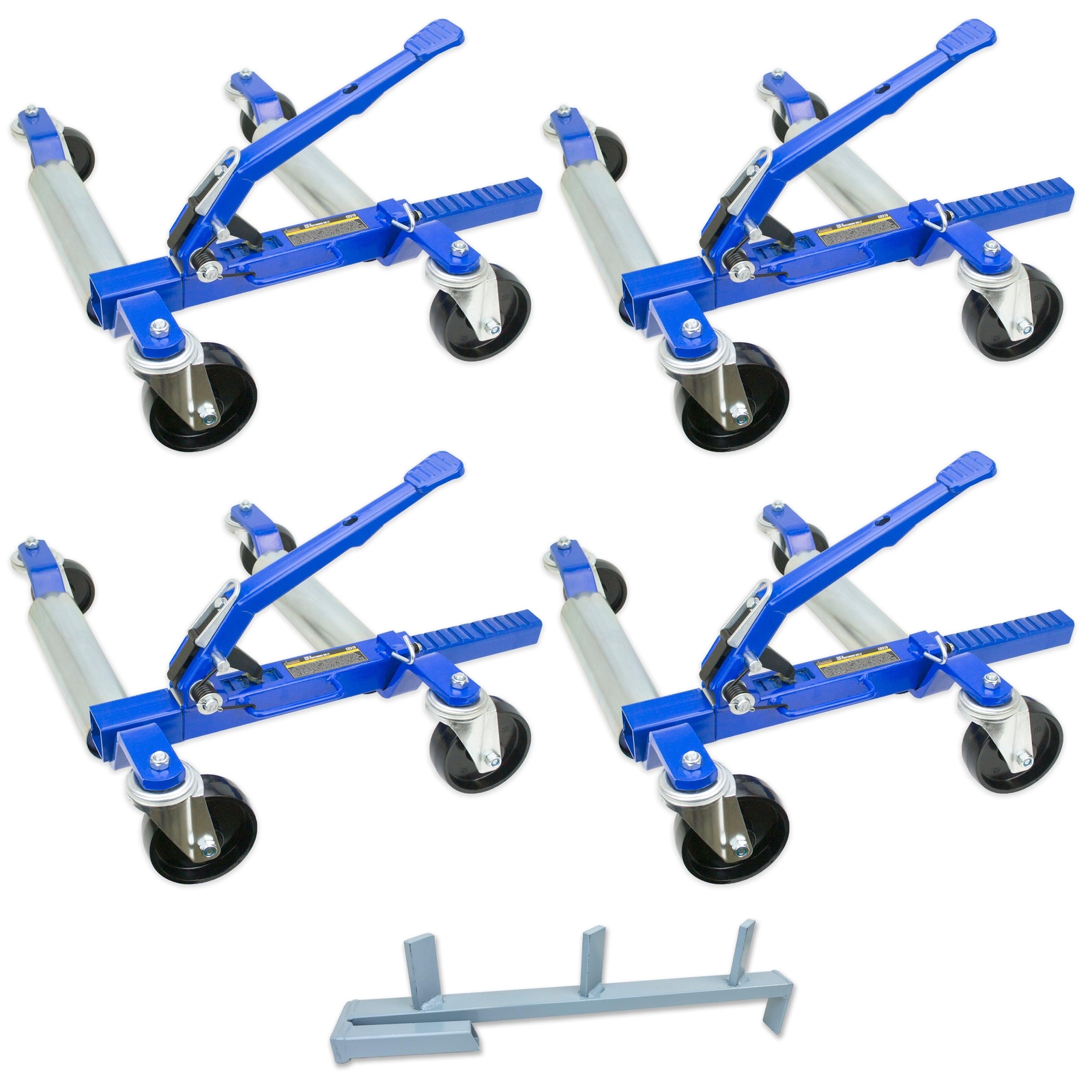 Jackco 1500 LB 12.5” Wheel Car Positioning Dolly -Ratcheting (4 Pack with Stand)