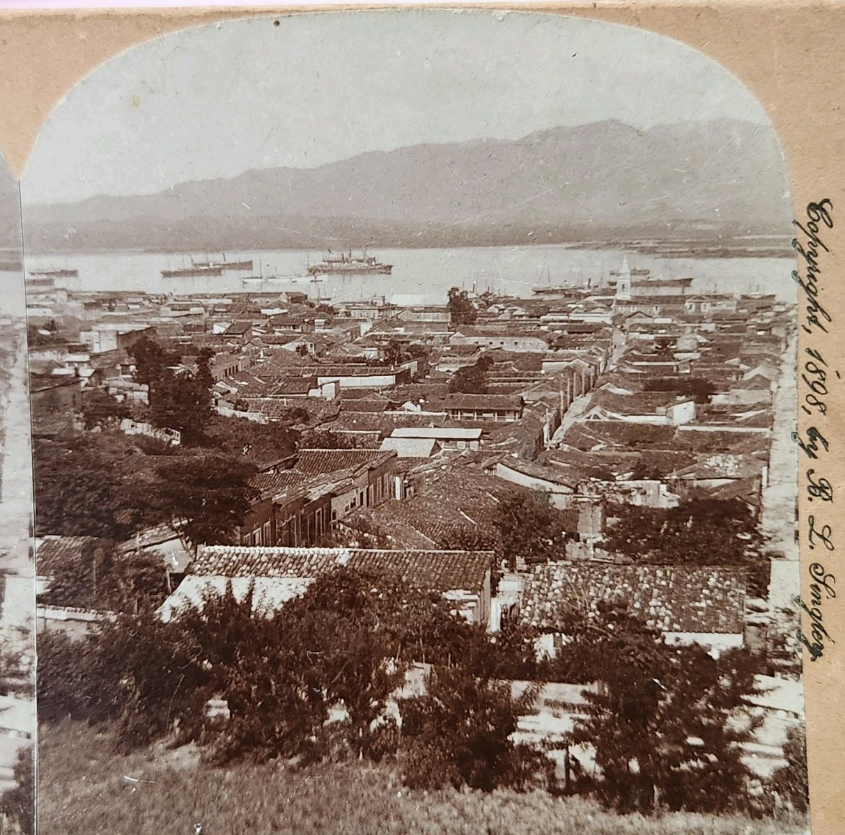 Vtg 1898 Keystone Stereoview Santiago Cuba Harbor Spanish Block House #9415
