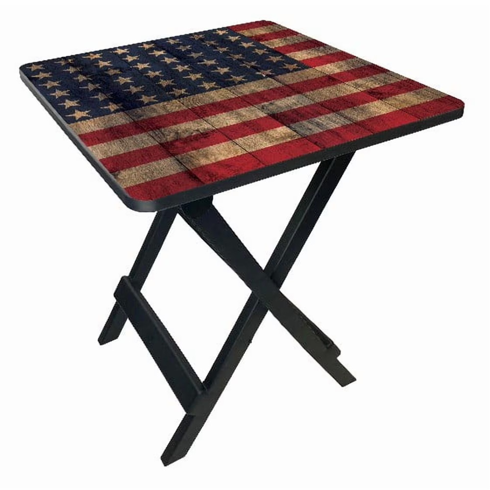 19-Inch Plastic Folding Outdoor Camp Side Table, Flag Print