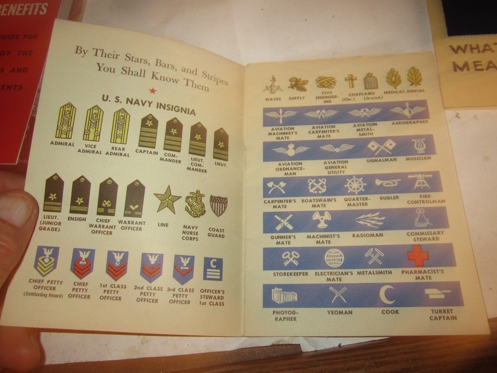 Original WW2 U.S. Army, Navy & Marine Corps Insignia Booklet, 1943 dated VG