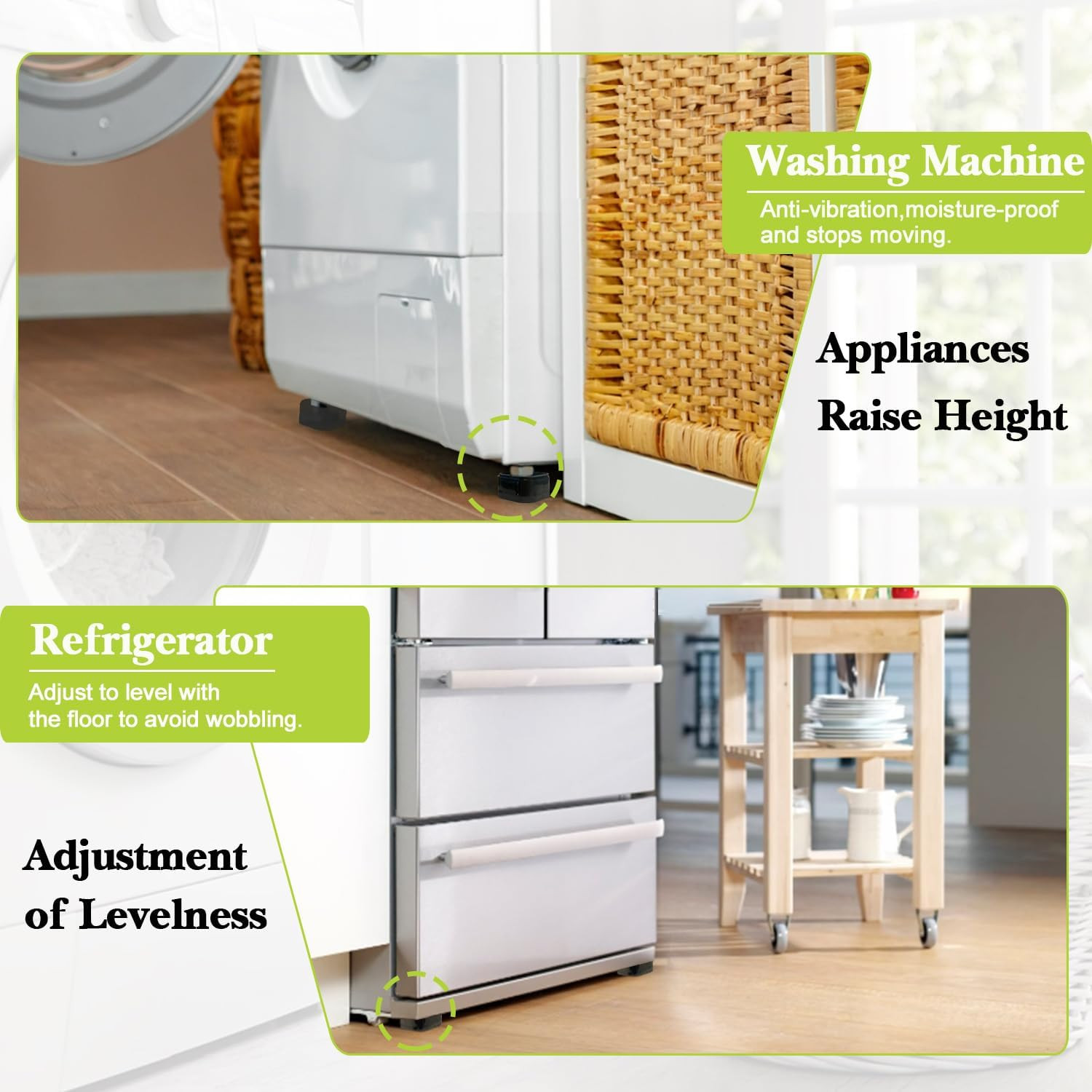 Adjustable 4-Pack Furniture Risers, Heavy Duty Bed Lifts, 1"-3" Height, Black