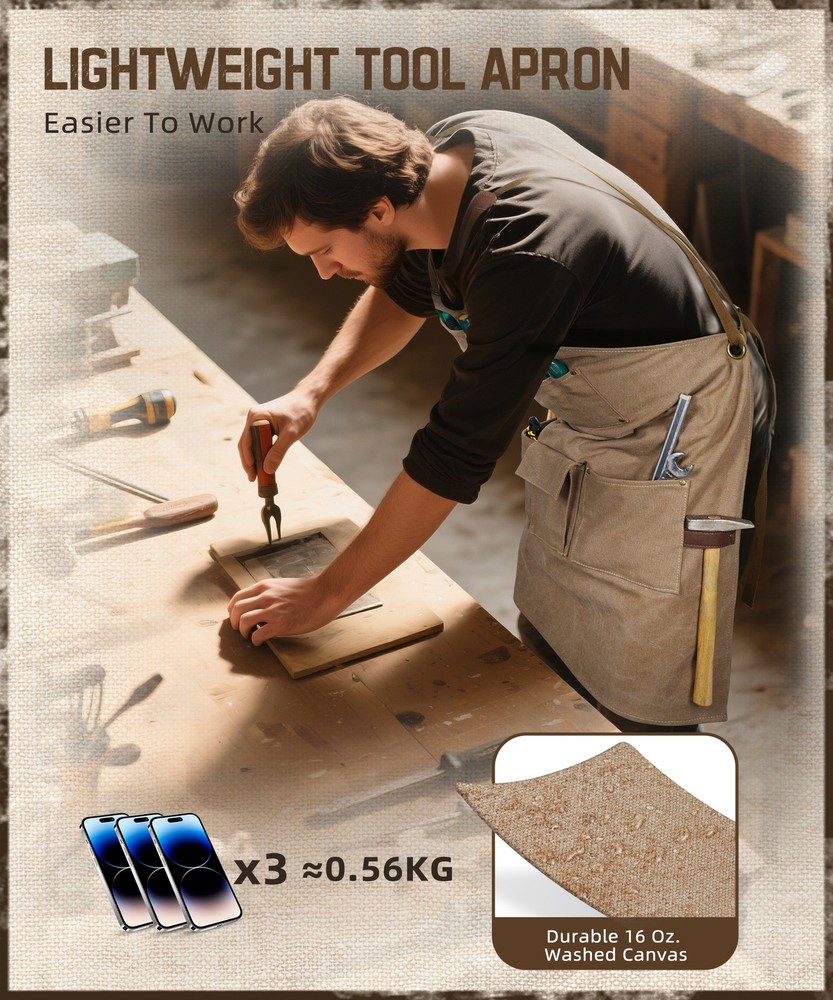 Durable Work Tool Apron Crossback Apron For Woodworker Construction Electrician