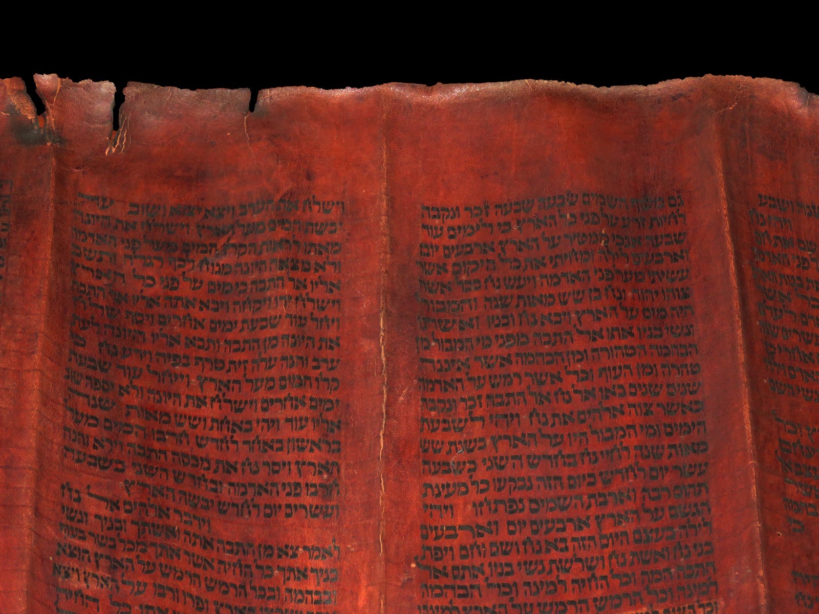 TORAH SCROLL BIBLE VELLUM MANUSCRIPT FRAGMENT 300 YRS YEMEN "THE GREAT FLOOD"